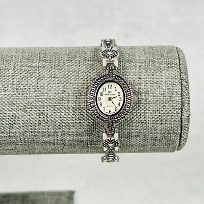 Bella Rose Watch Womens Studded Oval MOP Dial Silver Tone 20mm New Battery