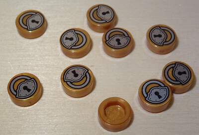 Nr.5580 Lego 98138pb012 City 10 runde bedruckte Fliesen 1x1 Schloß pearl gold