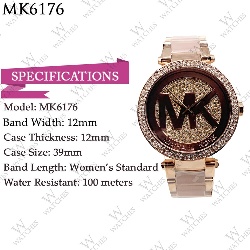 New Michael Kors MK6176 Parker Rose Gold Blush Pave Crystal Logo
