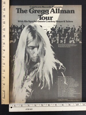 Rare Orig VTG 1974 Gregg Allman Capricorn Record Poster Style Music Ad Art Print