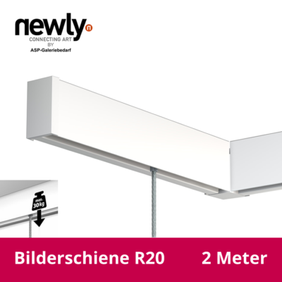 NEWLY Bilderschienen Set R20 – 2 Meter, Weiß Matt, Inkl. Montagematerial, Bis 30 Kg/m