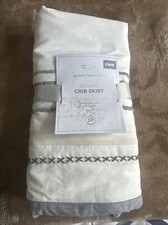 Pottery Barn Kids Rowan crib skirt natural Gray , White, Natural Embroidered New