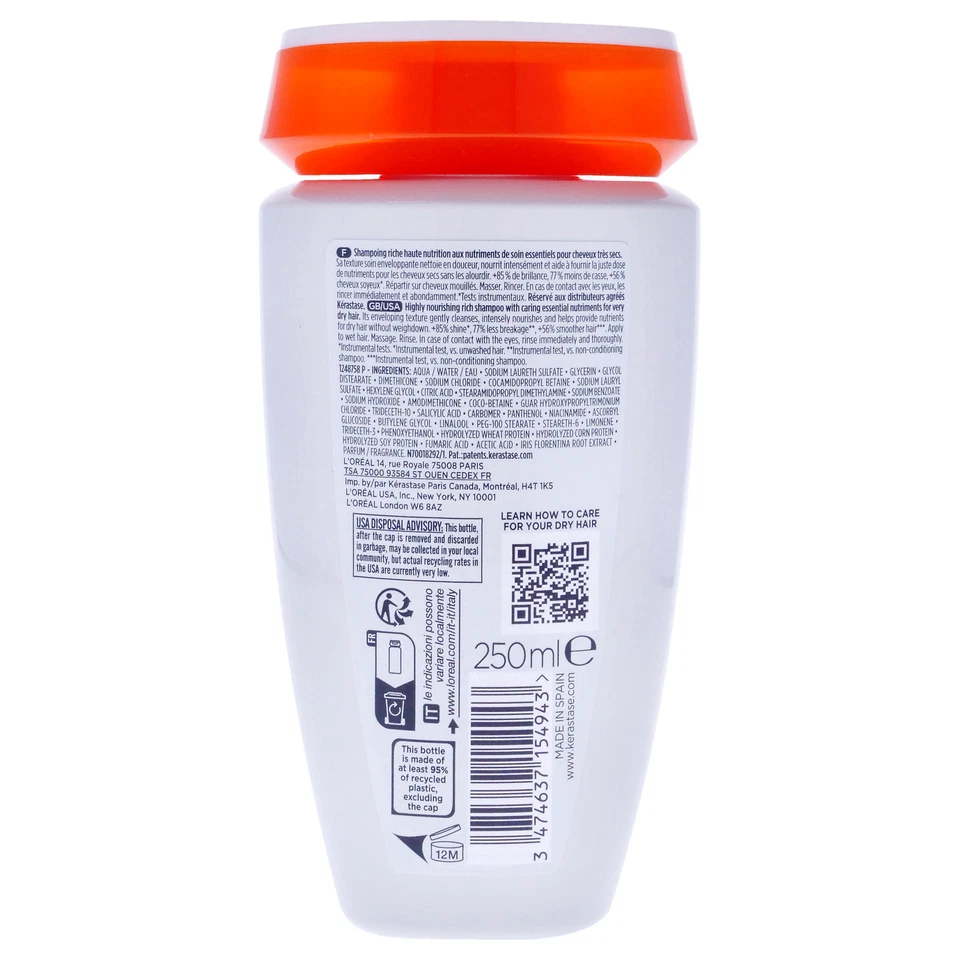 Nutritive Bain Satin Riche Shampoo by Kerastase for Unisex - 8.5 oz Shampoo - Image 2 of 3