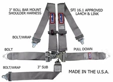 RJS RACING SFI 16.1 5PT LATCH & LINK HARNESS BELT ROLL MOUNT BAR GRAY 1128607