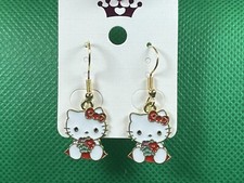 Sanrio Hello Kitty Floral Red Charm Gold Drop Dangle Adorable Fashion Earrings