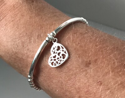 Sterling Silber Stretch Perlen Herz Bettelarmband, Sondergrößen, Geschenkbox