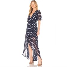 Show Me Your Mumu Women's Navy Blue Marianne Polka Dot Wrap Dress NWOT XS