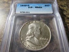 1958-D FRANKLIN HALF DOLLAR RPM #1 VARIETY RARE ICG MS65    501