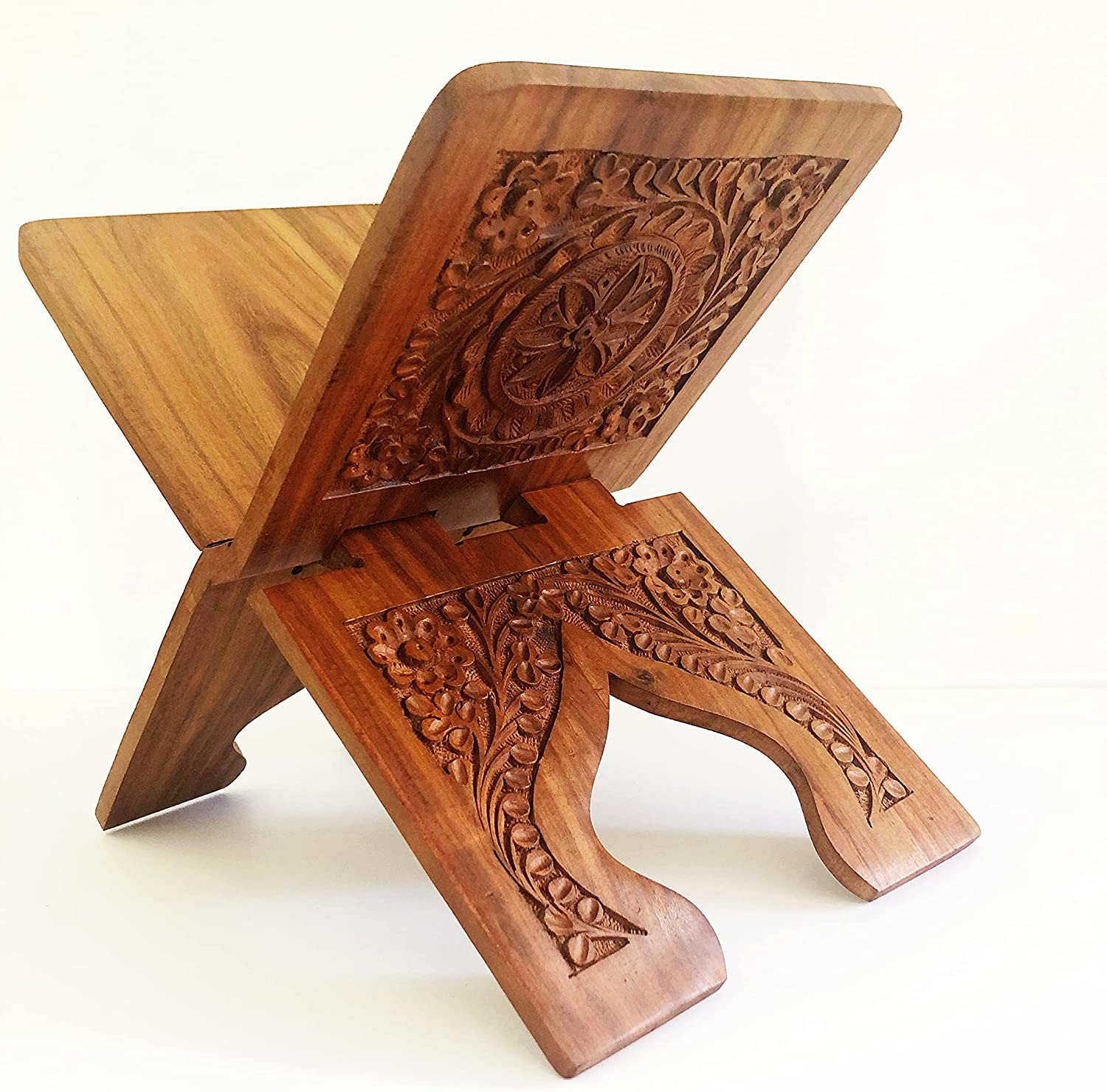 Wooden Quran Folding Stand/Rahel/Holder Book. حامل قرآن خشبي (Medium Solid Speci
