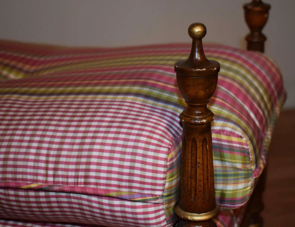 Antiguo par de bancos de madera frutal estilo Luis XVI 1920/tapizado nuevo Foto 3 de 4