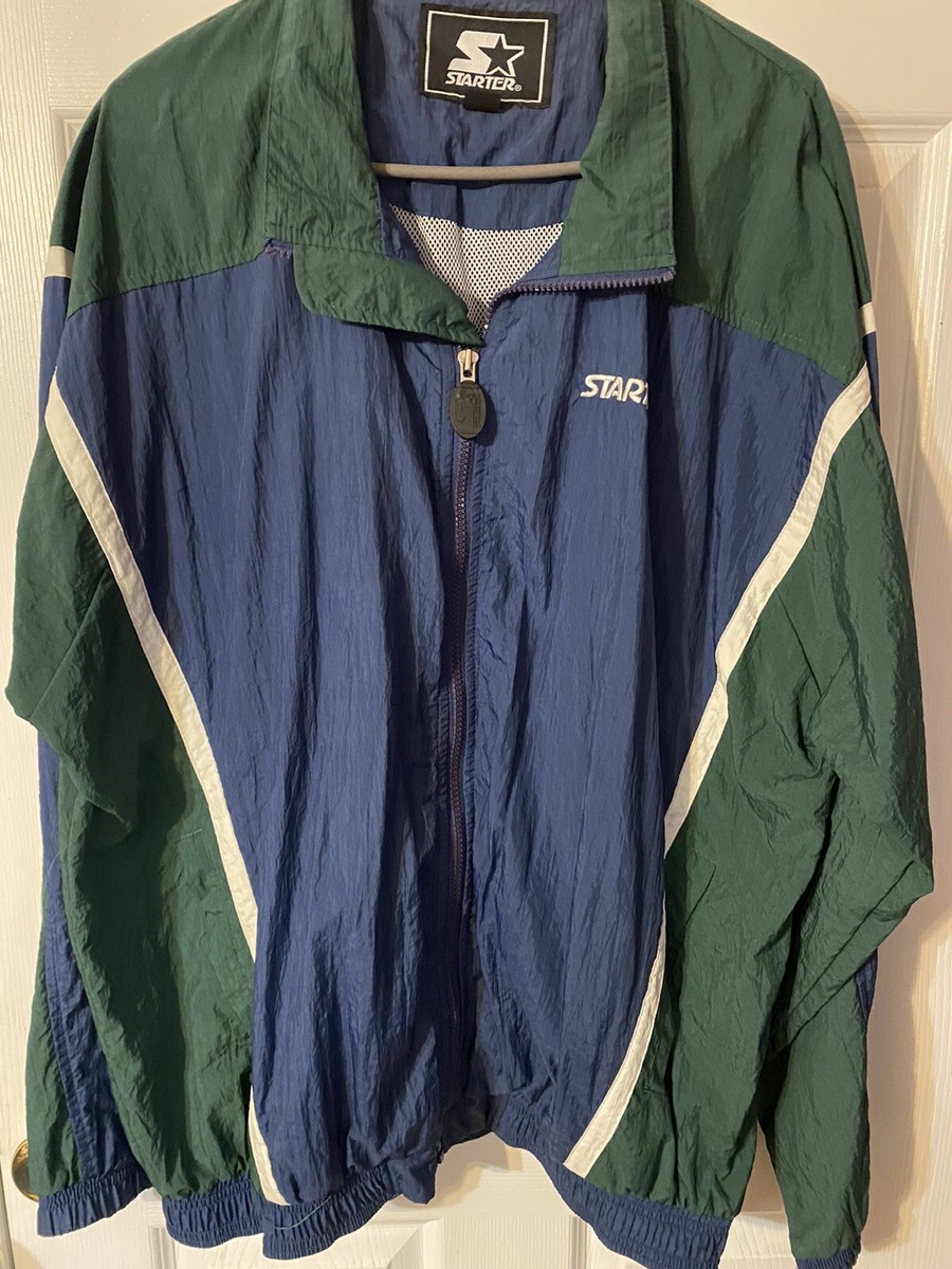 vintage starter jacket full zip windbreaker large green blue
