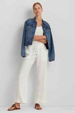 Lauren Ralph Lauren White Jovon Linen Wide Leg Trousers Linen Pants Size 20W