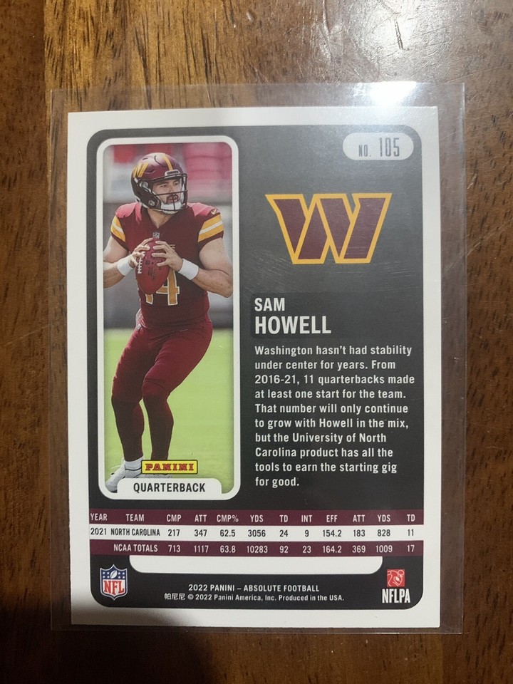 SAM HOWELL 2022 Panini Absolute Football SP Green Foil Rookie Card #105 ...