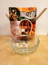 Indiana Glass Fruit Bounty Oval Glass Bowl With Rattan Handle NIB Made in USA