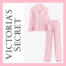 NWT Victoria's Secret Satin Pajama Set 2 Piece LOGO SHINE PATCH Pink M