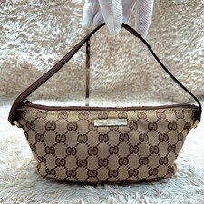 Authentic GUCCI GG Canvas Accessory Pouch Handbag Brown silver Logo