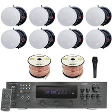 Home Theater System 6Ch 6000W Amp 8 Qty 8" Frameless Ceiling Speakers Mic Wire