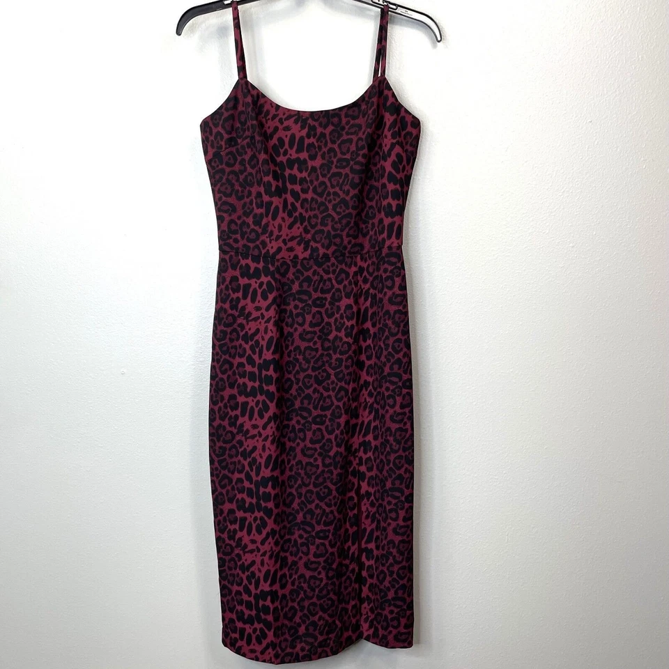 Dress The Population Shaireen Leopard Dress Womens Small Burgundy Sleeveless