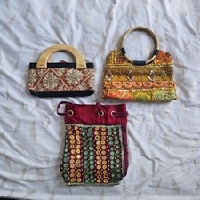 3x borse etniche indiane ricamate, Potli, pochette, seta, tessute a mano, specchiate, NUOVE