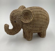 Rattan Elephant Tabletop Decor Boho Woven Nat...