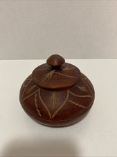 Vintage Hand Carved Wooden Trinket Box With Lid Swirl Design Small 5  Approx