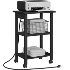 3 Tier Printer Stand, Rolling Printer Cart with Power Outlets and USB Ports, ...