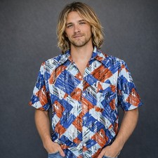 Joel of California 1970s Disco Shirt  Size L  Geometric Print Vintage 70s