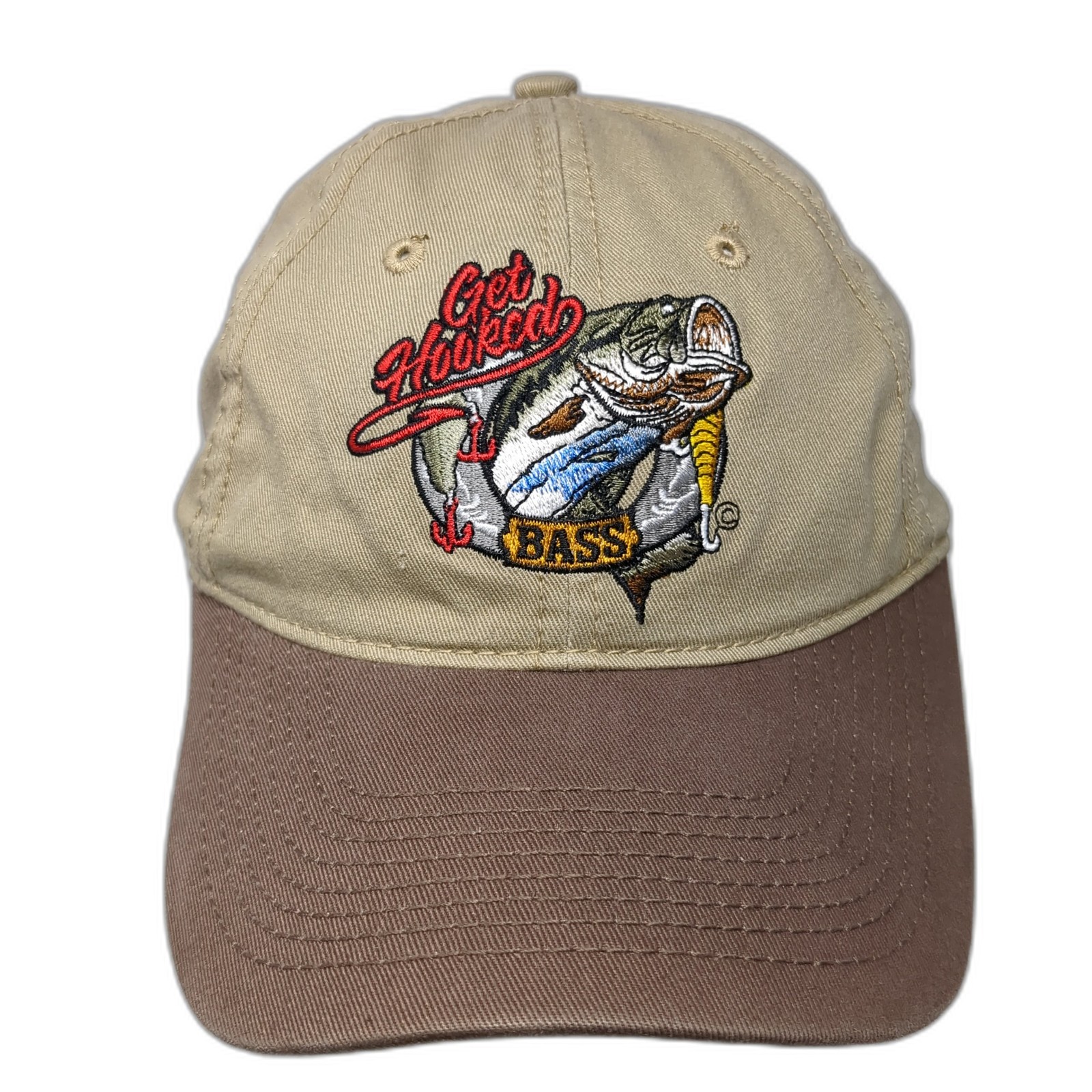 Get Hooked Bass Strapback Baseball Cap Brown One … - image 1