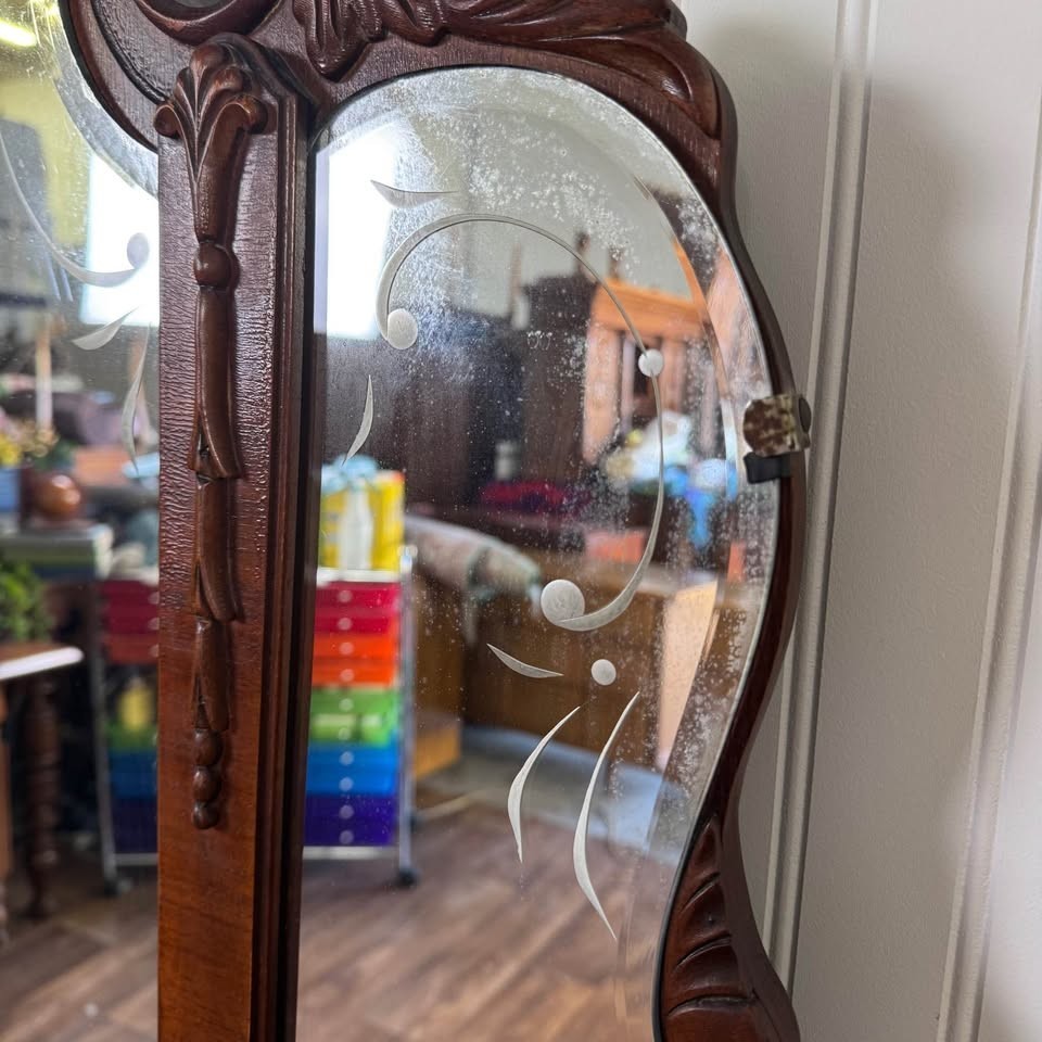 1930s French-Inspired Walnut Vanity with Etched Tri-Fold Mirror | eBay