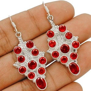 Natural 5CT Fire Garnet 925 Solid Sterling Silver Earrings