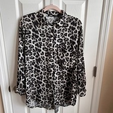 Zara Leopard Print Button Down Long Sleeve Shirt Tunic Top, Size M