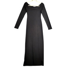 REFORMATION Black Long Sleeve Boat Neck Strech Maxi Dress Minimalist SIZE SMALL