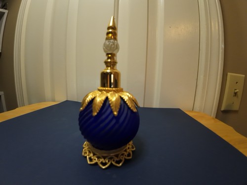 Vintage iRice Kobaltblau Parfum Flakon mit Gold Filigran Zerstäuber Top - Bild 2 von 2