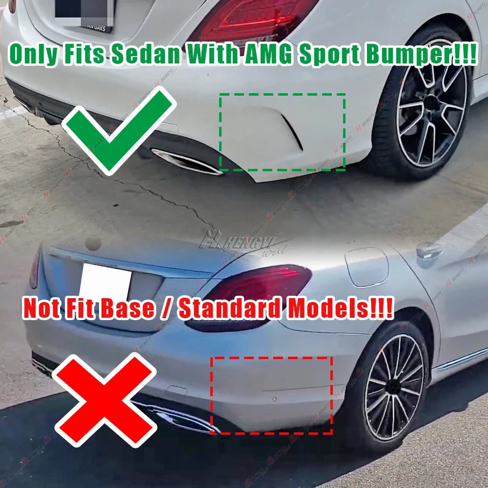 FOR 22-25 C200 C300 AMG W206 C63 STYLE REAR DIFFUSER W/ BLK CHROME EXHAUST TIPS - Image 2 of 4