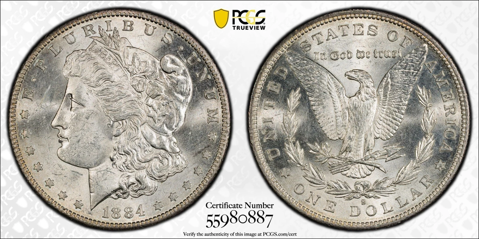 1884 S Morgan Silver Dollar Coin PCGS MS-61