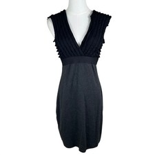 Max Studio Sheath Dress Women M Charcoal Black Ruffle Bodice Office Minimalist