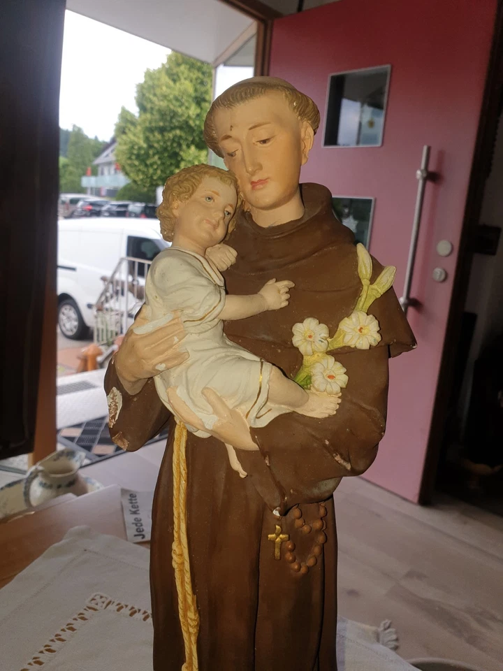 Heiliger Antonius mit Kind. Wunderschöne antike Gipsfigur - Bild 4 von 4