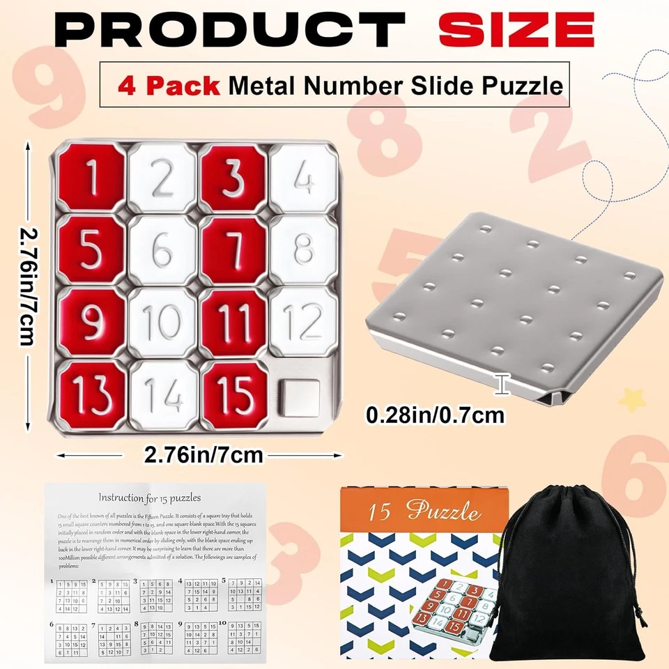 金属数字幻灯片 15 拼图红色和白色数字滑动拼图教育 Poc — 第 2/4 张图片
