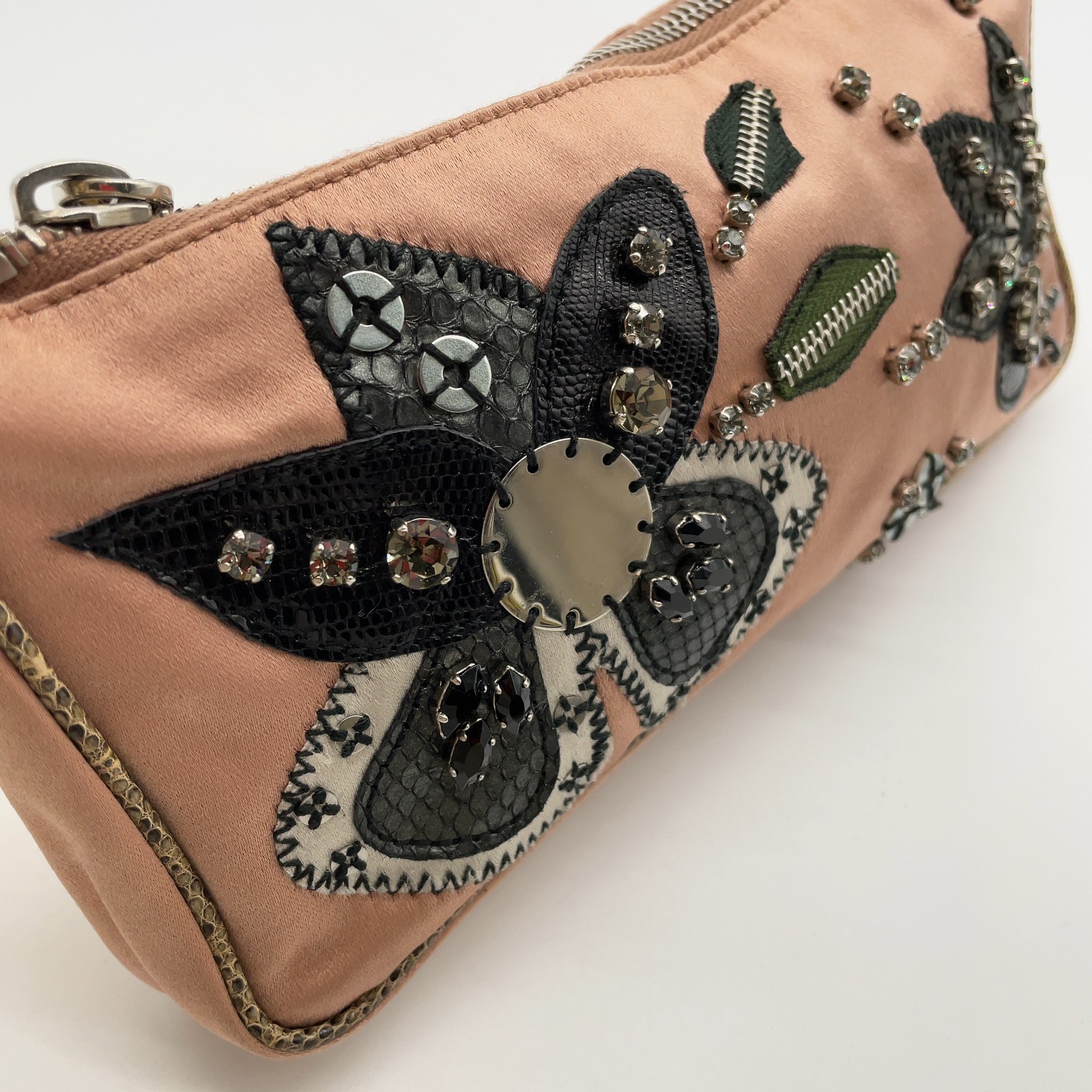 Auth Prada Flora Patch Satin Python Print Pink Mi… - image 13