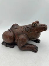 Vintage Hand-Carved Frog Wood Box Burl Wood Toad Trinket Humidor Sculpture