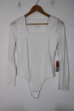 NWT Everlane S White Long Sleeve Supima Cotton Square Neck Thong Bodysuit Top