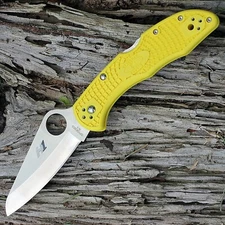 SPYDERCO SALT 2 FOLDING KNIFE YELLOW FRN H-1 STAINLESS PLAIN EDGE C88PYL2