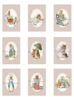 Beatrice Potter Rabbits & Nice A MULTI-SIZE SET Cotton Fabric Quilt Blocks