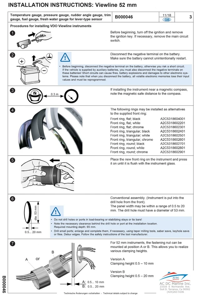 VDO SWITZERLAND MARINE 12V VOLTMETER WHITE - Image 3 of 4