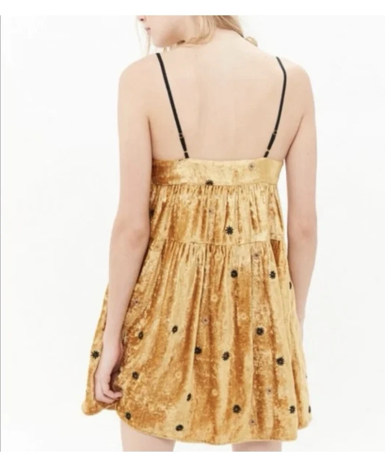 Vestido Kimchi Azul Mujer Alicia Bordado Terciopelo Med Babydoll Fairycore Grunge Foto 3 de 4