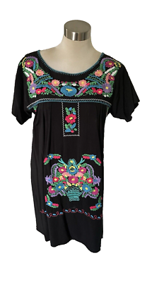 Izzy & Lola Black Mexican Floral Embroidered Boho Spanish Short Dress Size L | eBay Izzy & Lola Black Mexican Floral Embroidered Boho Spanish Short Dress Size L | eBay