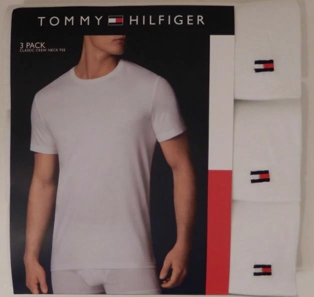 3 PACK TOMMY HILFIGER SIZE MEDIUM WHITE 100% COTTON CREW NECK T SHIRT UNDERSHIRT