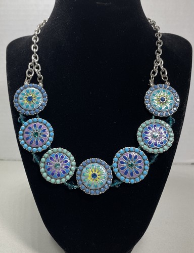 Collana Wilkins&Olander Blues &Greens con perline smaltate multifiore 17-20" - Foto 6 di 7