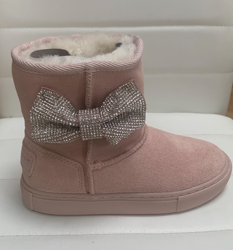 Diamante Bow Pale Pink Suede Boots Size 
