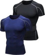 Compression Base Layer T-Shirts Short Sleeve 2 Pack Workout Running Small G03R03